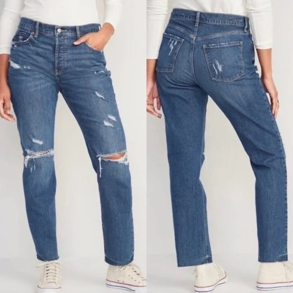 Old Navy‎ High Rise Slouchy Straight jeans women's plus size 18 zuri dark wash